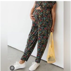STORQ Maternity Lounge Everyday Stretch Over Bump Pants M Black Floral COMFY!!!